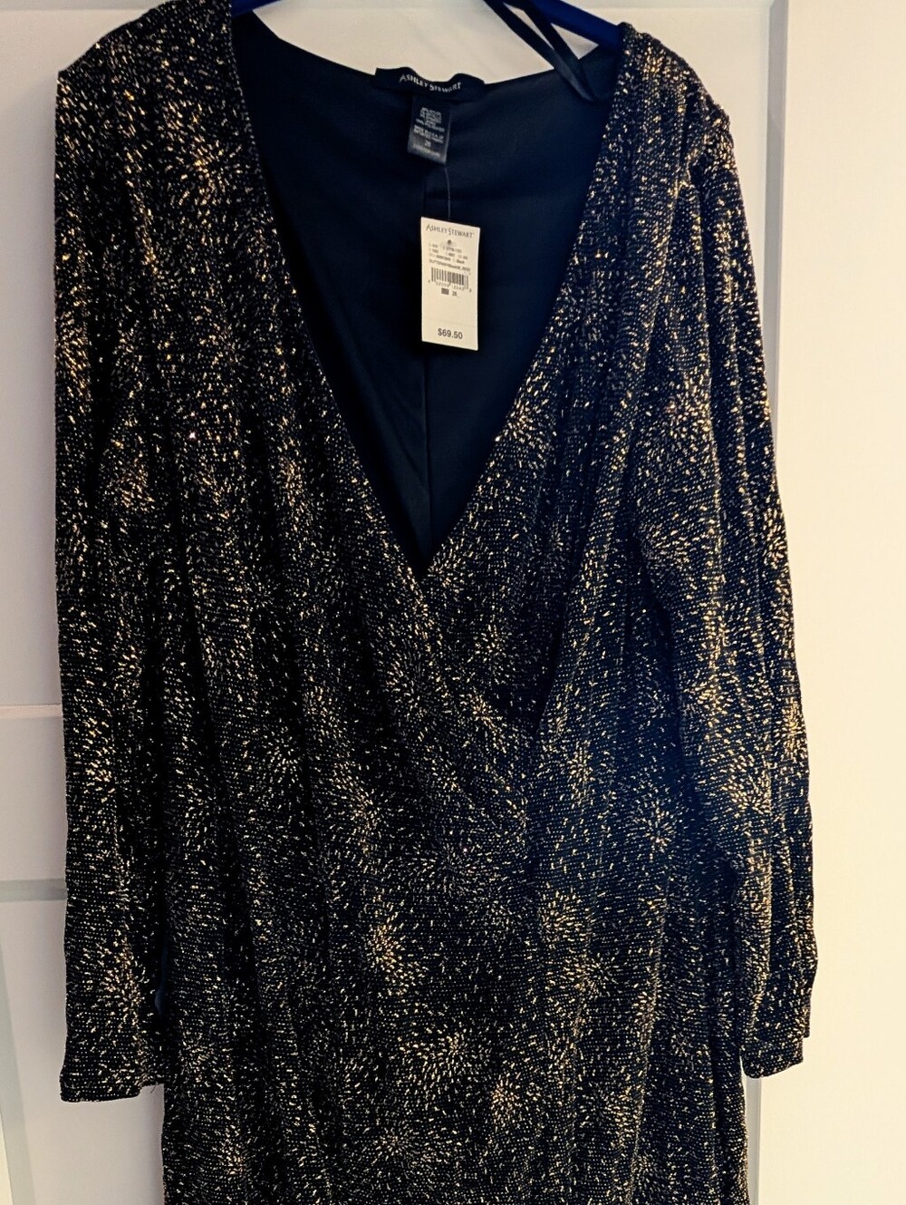 Ashley Stewart Black & Gold Glitter Dress – Size 26 (NWT)